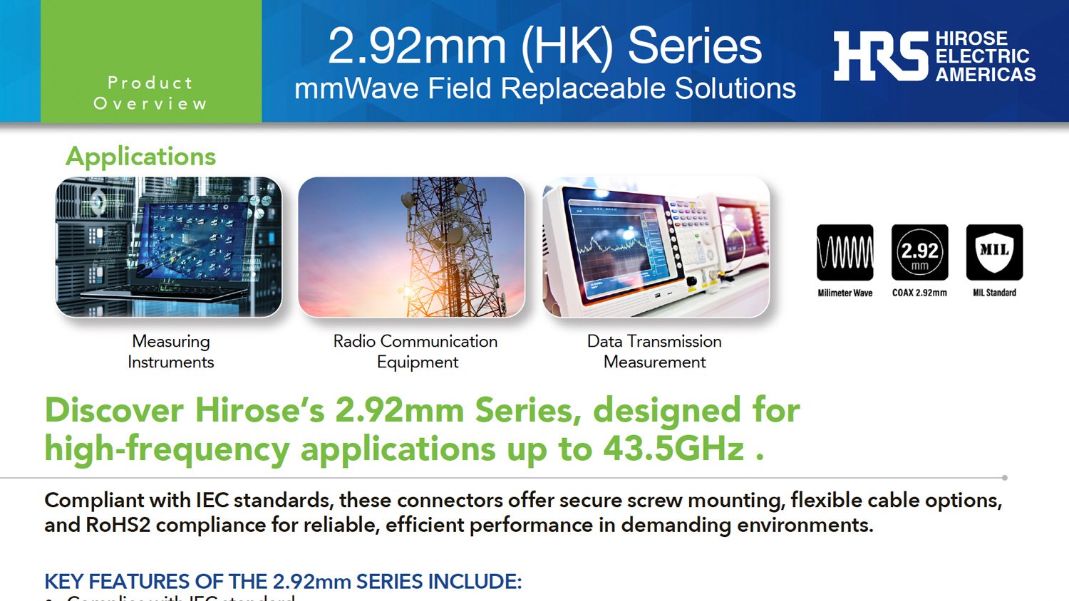 Hirose Americas New Product Introduction (NPI) 2.92mm NPI Series Connector Image 122024
