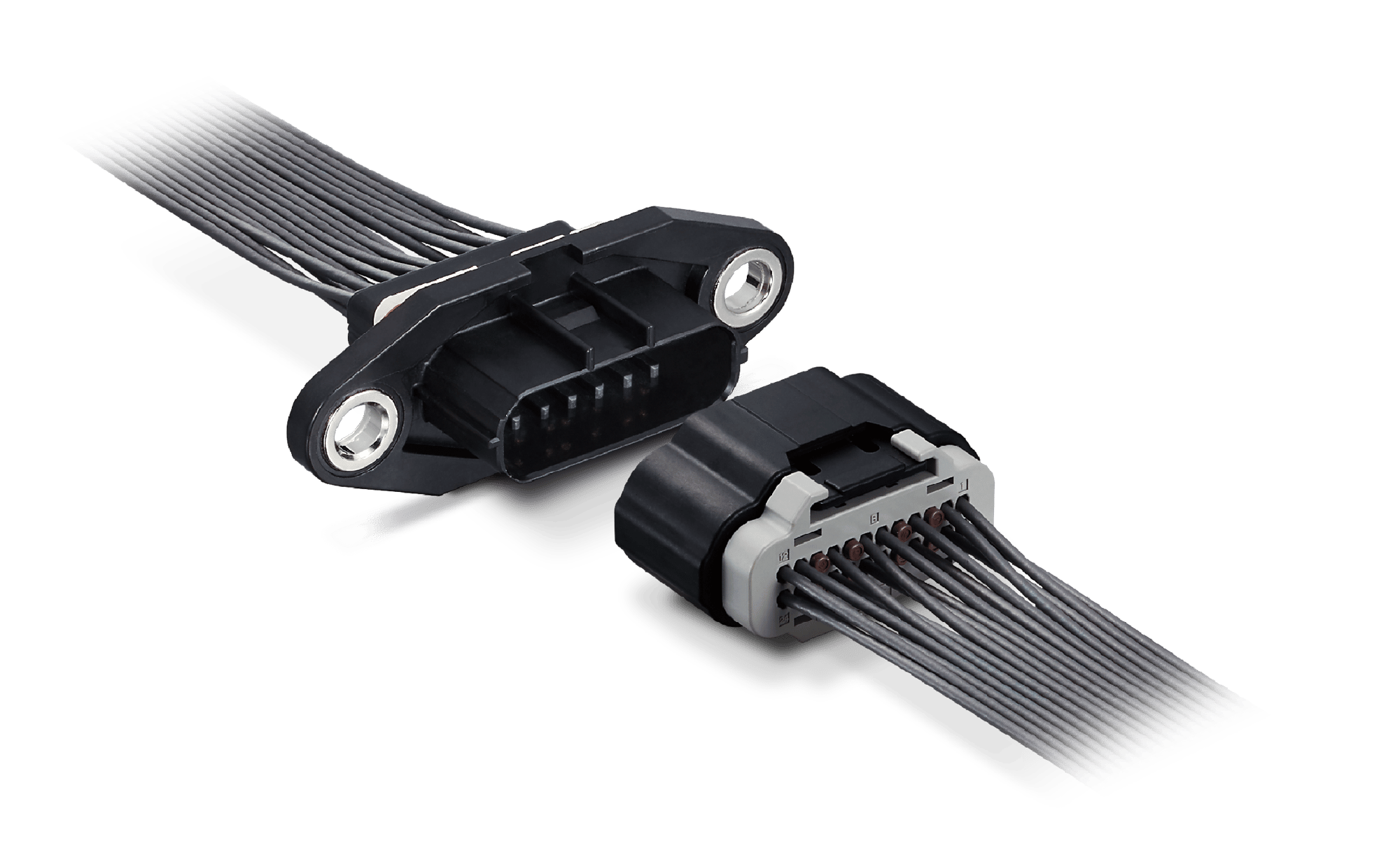 Image of Hirose ZE064W Series connector, a compact, waterproof automotive connector with high vibration and heat resistance for harsh environments.