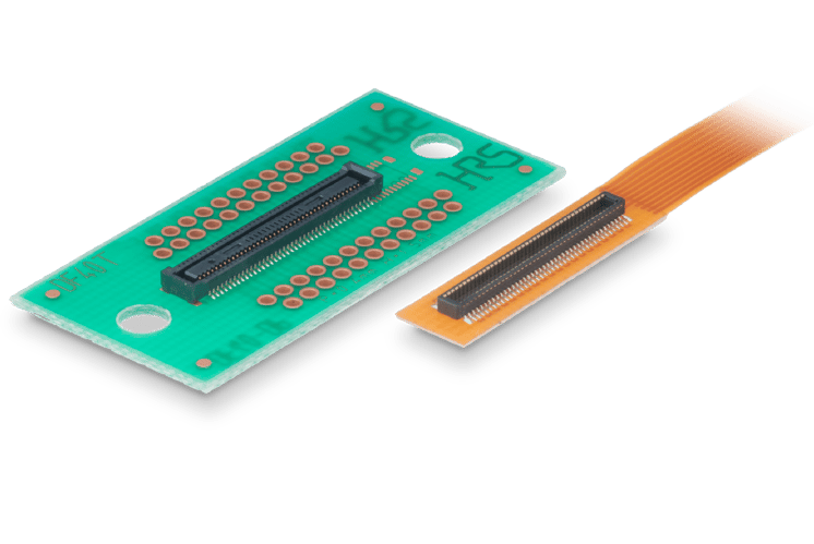 Image of Hiroses DF40T Automotive connector with 0.4mm pitch, 3.38mm depth, and 125ºC resistance.