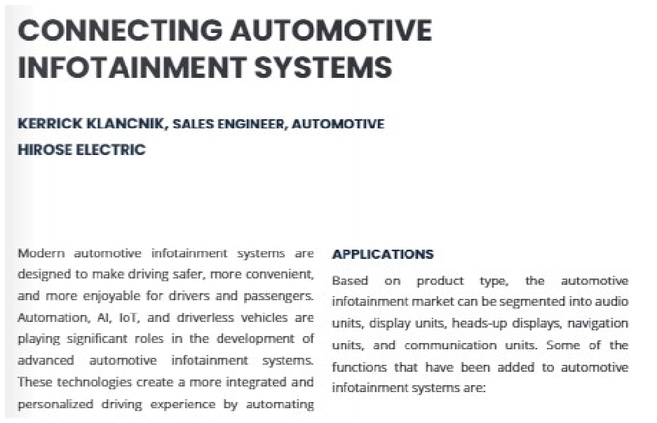 Image of Hirose Electric Americas eBook Submission for Connector Supplier Automotive eBook