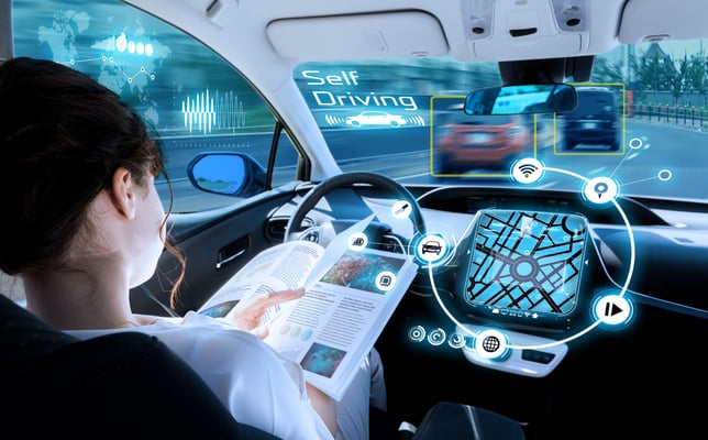 Image of Interior of Electric Vehicle (EV) Self Driving Car