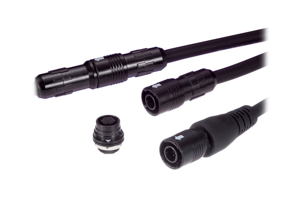 Image showcasing the Hirose HR30 connector, a lightweight, waterproof solution providing reliable connectivity in harsh environments.
