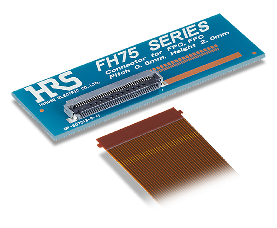 Image of Hiroses FH75 Series 0.40.5mm pitch FPCFFC connector with 125°C heat resistance and two-point spring contact design